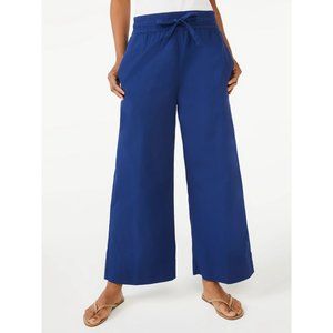 NWT Free Assembly Drawstring Pull-on Wide Leg Royal Blue Cotton Pant Size Medium